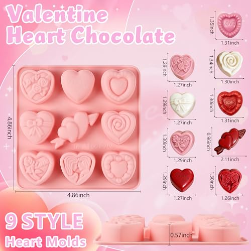 Vidotim 4Pcs Valentine’s Day Truffles Chocolate Molds, 9 Design Small Heart Chocolate Mold, Non-Stick Heart Silicone Molds for Candy, Ice Cube, Cake Pop, Soap(1.31"(4Pcs)) - Image 2