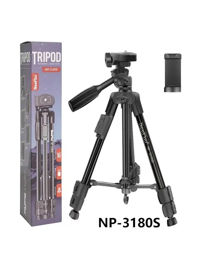 حامل ثلاثي القوائم NP-3180S قابل للتمديد بزاوية 360 درجة ومقبض إمالة من ألياف الكربون وحامل ثلاثي القوائم للهاتف وكاميرا سيلفي خارجية وأرضية، وحامل لكاميرا DSLR مع تحكم لاسلكي