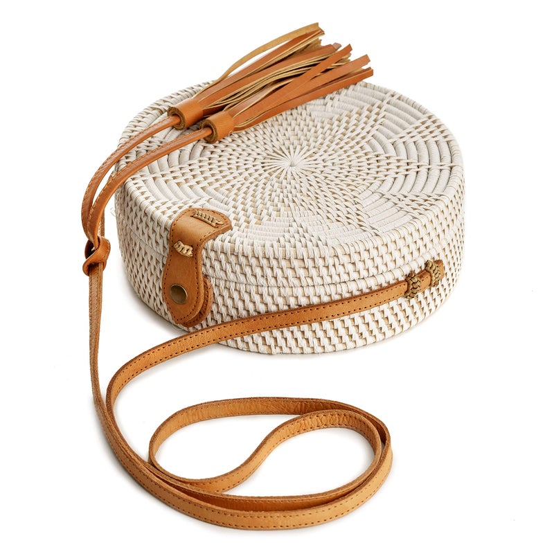 Novum Crafts Rattan Bags for Women - Handmade Wicker Woven Purse Handbag Circle Boho Bag Bali - Image 3