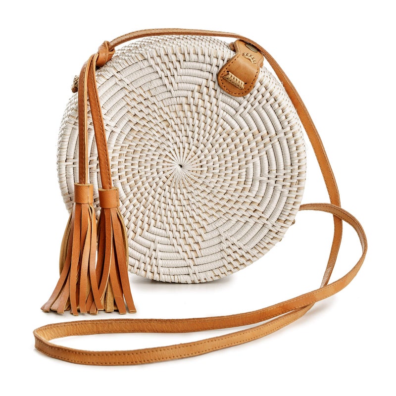 Novum Crafts Rattan Bags for Women - Handmade Wicker Woven Purse Handbag Circle Boho Bag Bali - Image 1