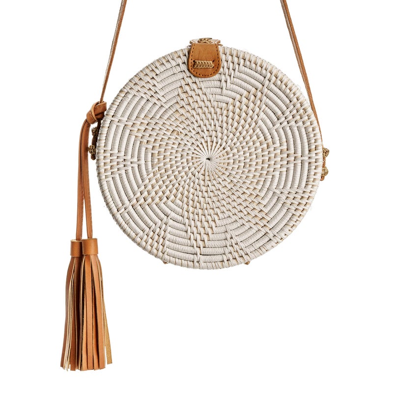Novum Crafts Rattan Bags for Women - Handmade Wicker Woven Purse Handbag Circle Boho Bag Bali - Image 2
