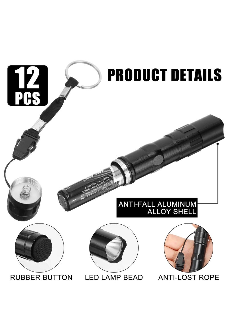 12 Pcs Mini Flashlights Bulk LED Handheld Torches with Lanyard Bright Battery Operated Aluminum Flash Lights for Camping Night Reading Party Favor Keychain Gift Black - Image 3