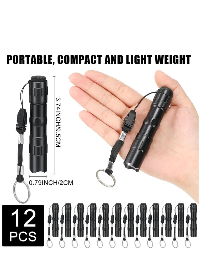 12 Pcs Mini Flashlights Bulk LED Handheld Torches with Lanyard Bright Battery Operated Aluminum Flash Lights for Camping Night Reading Party Favor Keychain Gift Black - Image 2