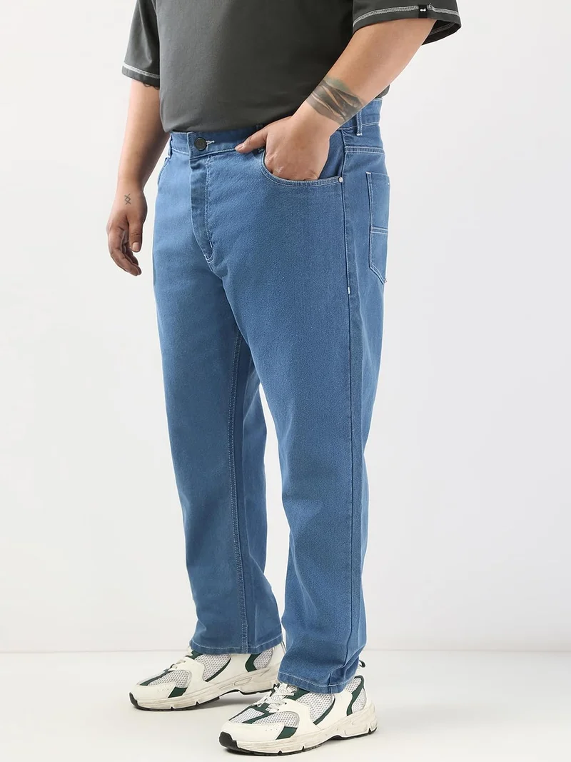 Urbano Fashion  Urbano Plus Men's Light Blue Straight Fit Washed Jeans Stretchable  | Best Price UAE