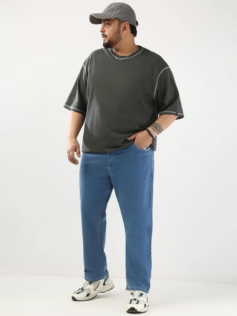 Urbano Fashion  Urbano Plus Men's Light Blue Straight Fit Washed Jeans Stretchable  | Best Price UAE