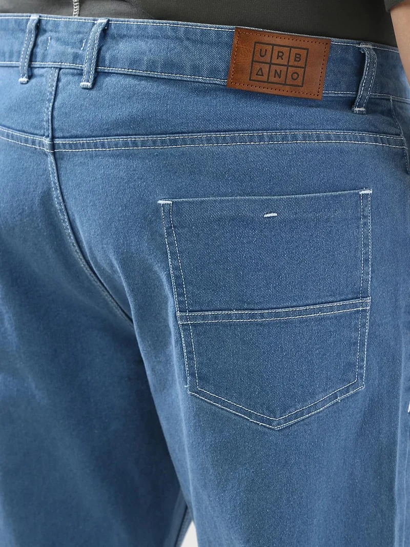 Urbano Fashion  Urbano Plus Men's Light Blue Straight Fit Washed Jeans Stretchable  | Best Price UAE