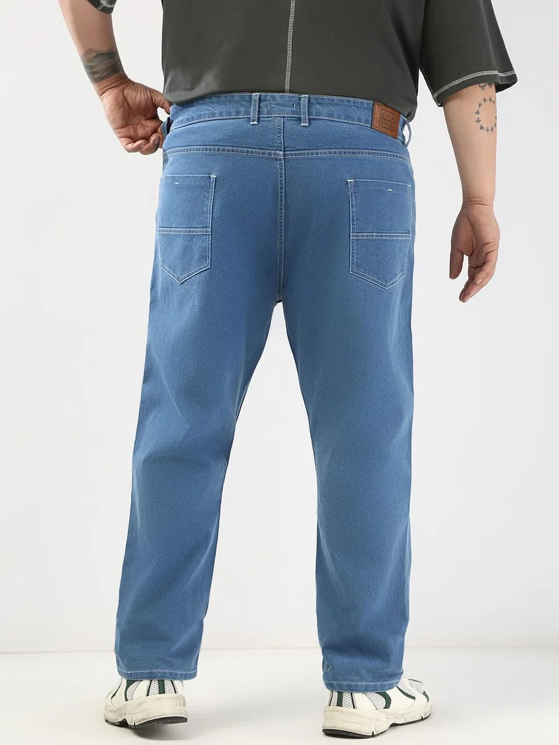 Urbano Fashion  Urbano Plus Men's Light Blue Straight Fit Washed Jeans Stretchable  | Best Price UAE