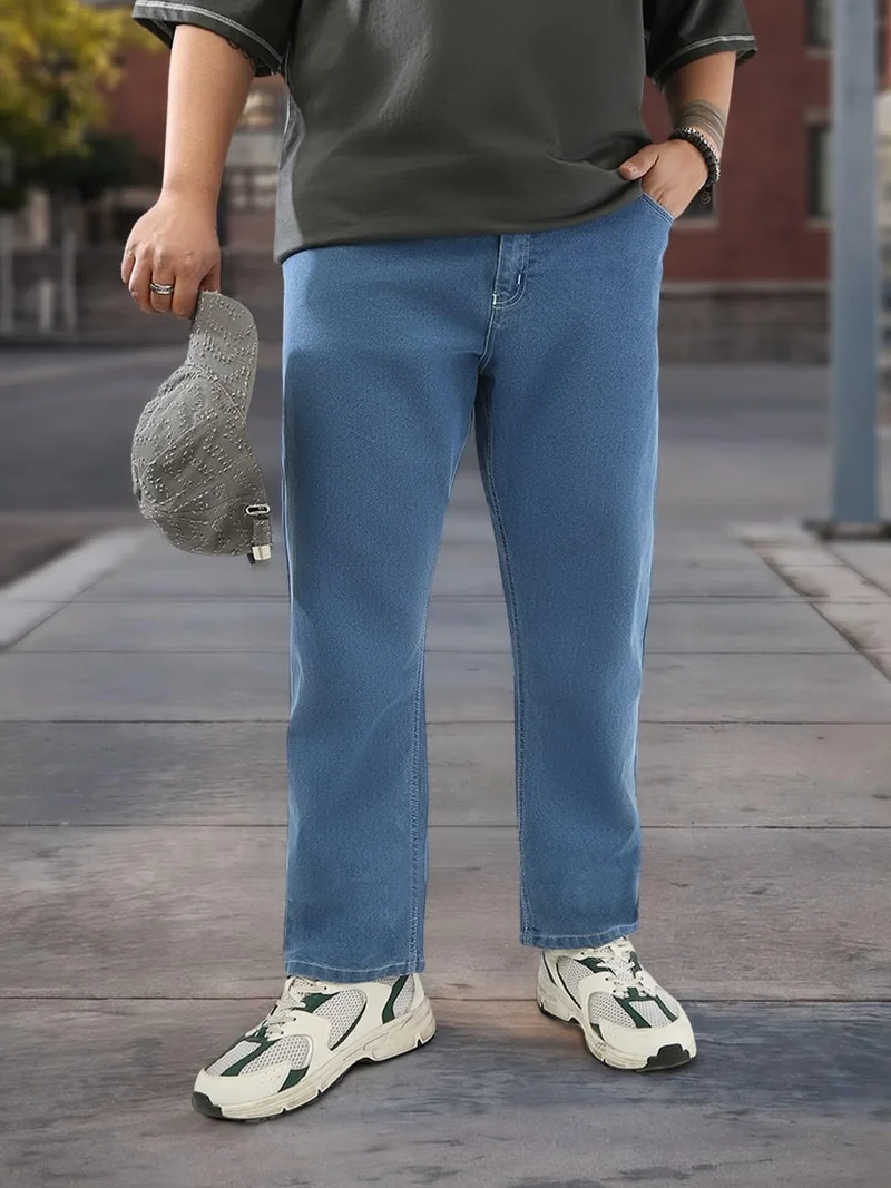 Urbano Plus Men's Light Blue Straight Fit Washed Jeans Stretchable