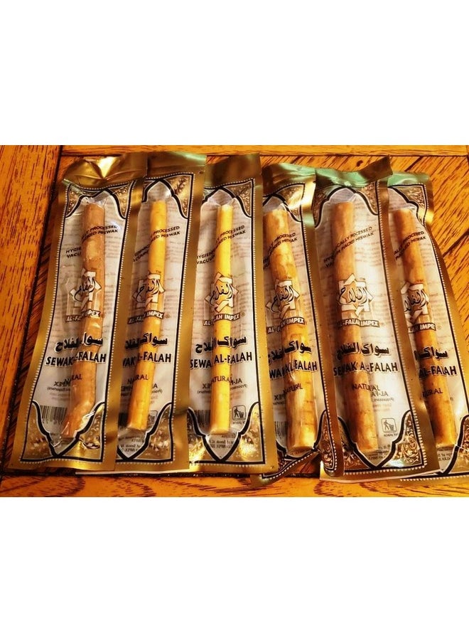 bonballoon - 6 Pcs Al Falah Siwak Meswak Miswak Miswak Arak Peelu Al Falah Chewing Stick With Natural Flavor Herbal Toothbrush Vacuum Sealed Breath Freshener (Six Tooth Sticks) - Image 1