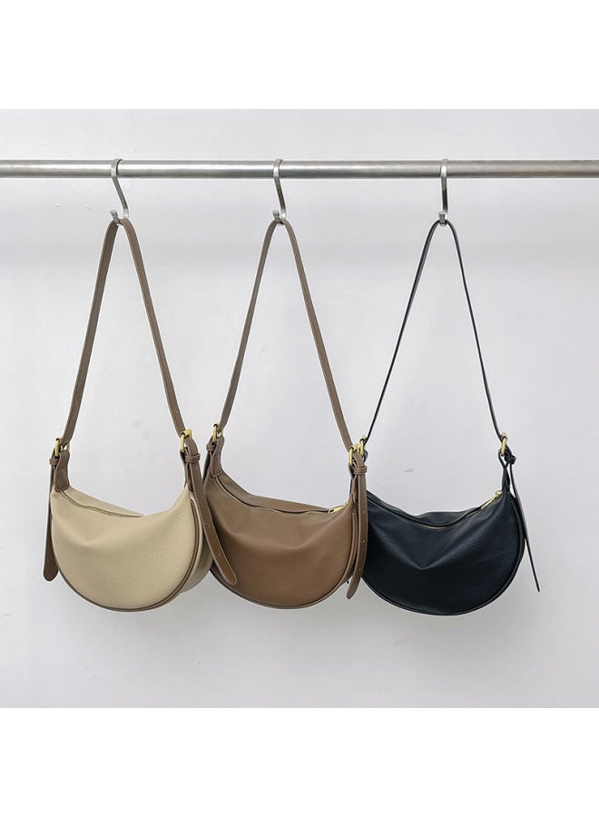 Casual Versatile Soft Leather Dumpling Shape Crossbody Bag For Women Fashionable Korean Style Single Shoulder Satchel 2024 Winter-Color:Black  - Image 5