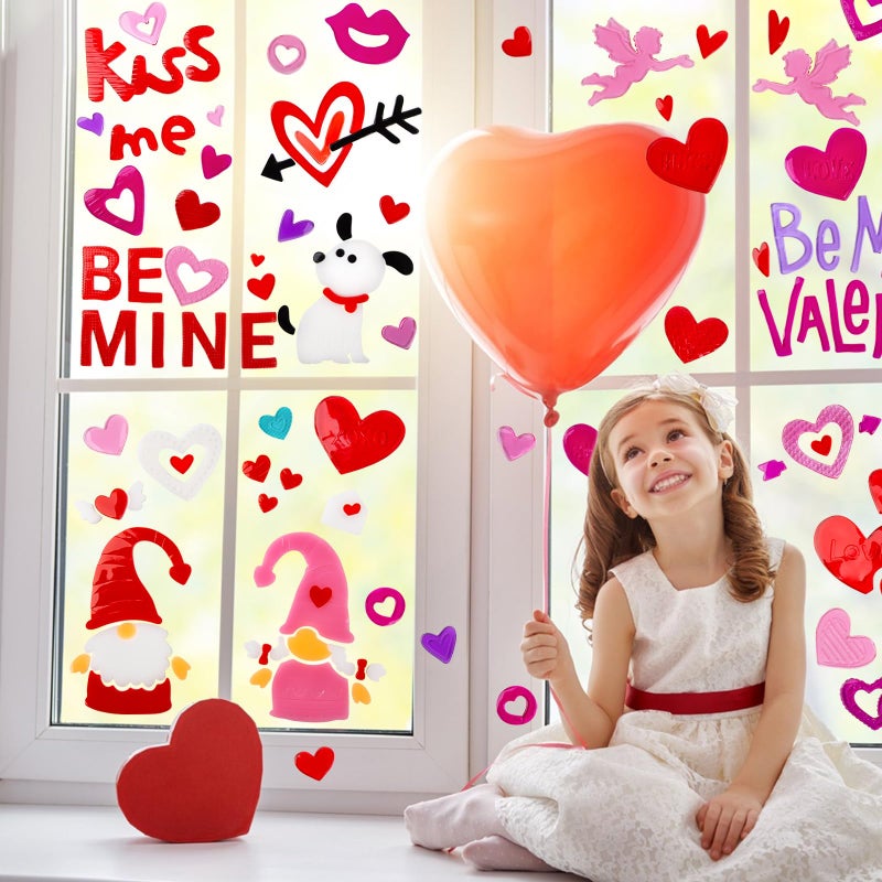 HOHUCRAB Valentines Window Clings Gel, Kiss Me, Be Mine Valentine,Cupid,Heart Love Gnome Window Clings for Glass Windows,Valentines Window Stickers,Valentines Day Decorations - Image 3