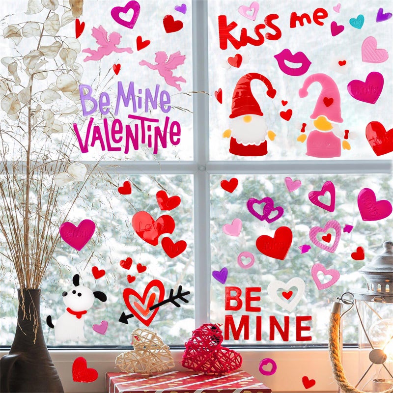 HOHUCRAB Valentines Window Clings Gel, Kiss Me, Be Mine Valentine,Cupid,Heart Love Gnome Window Clings for Glass Windows,Valentines Window Stickers,Valentines Day Decorations - Image 2