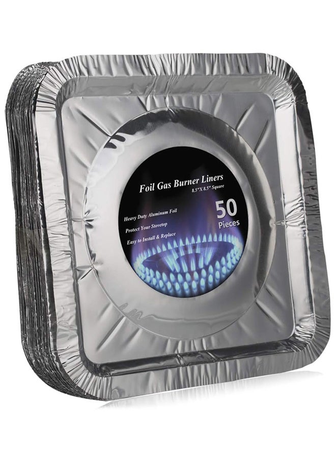50 Pack Aluminum Foil Square Stove Burner Covers Disposable Heavy Thick Quality Bib Liners Drip Pans Gas Range Top Protectors 8.5”  - Image 1
