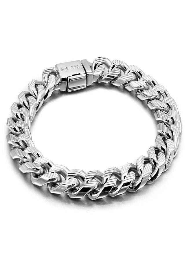 Dankadi Men 925 Sterling Silver Solid Miami Cuban Link Chain Bracelet -10MM - 12MM- Curb Cuban Bangle 7" 7.5" 8" 8.5" 9" 9.5"10" Thick Big Link Man Teen Boys Jewelry Gift, 7.5 inches, no gemstone - Image 1
