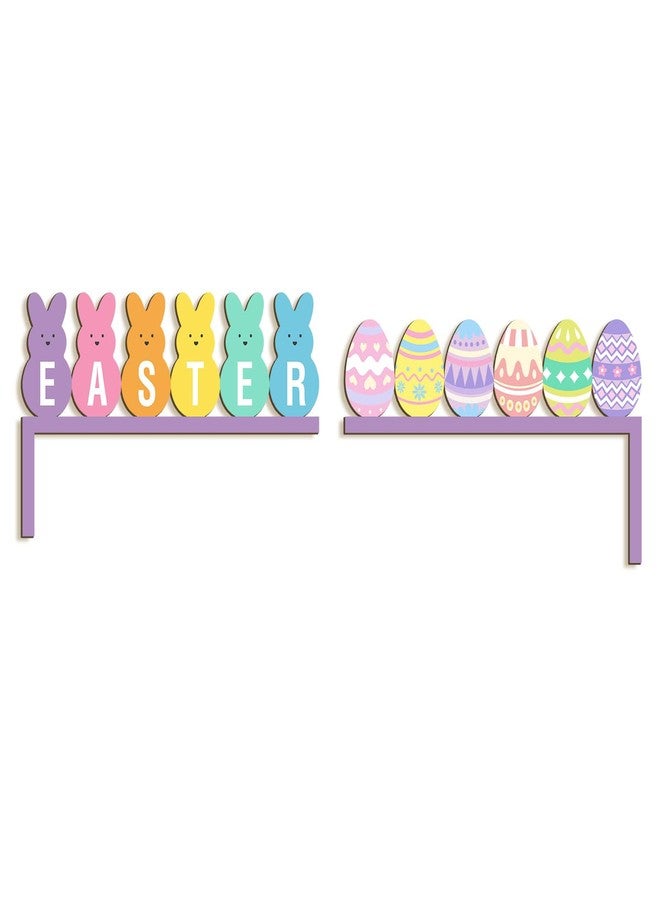 Pigort 2pcs Easter Door Topper Rabbit Spring Decoration, Hollow Bunny Sign Flower Egg Welcome Hanging for Home Door Window Party Outdoor Indoor (Purple) - Image 1