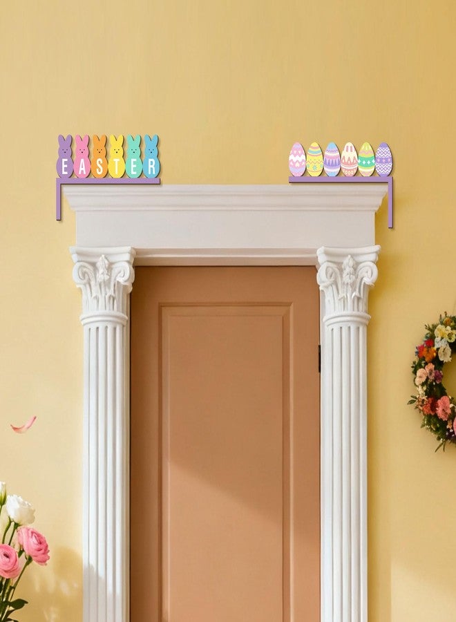 Pigort 2pcs Easter Door Topper Rabbit Spring Decoration, Hollow Bunny Sign Flower Egg Welcome Hanging for Home Door Window Party Outdoor Indoor (Purple) - Image 5