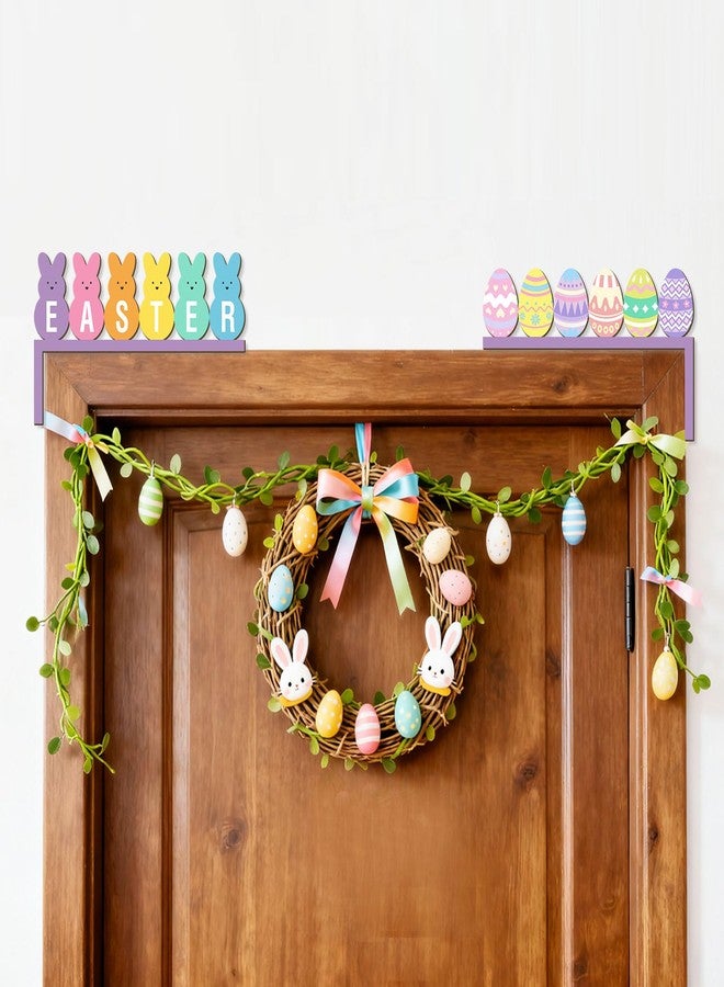 Pigort 2pcs Easter Door Topper Rabbit Spring Decoration, Hollow Bunny Sign Flower Egg Welcome Hanging for Home Door Window Party Outdoor Indoor (Purple) - Image 4