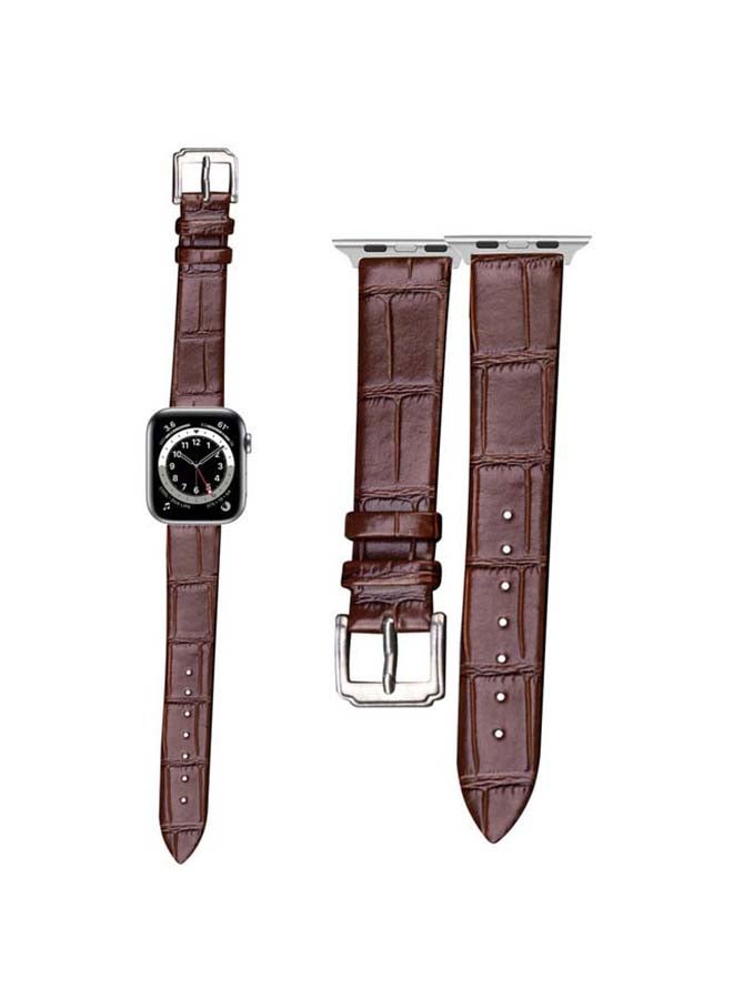 بيرفيي سوار بديل بنمط جلد التمساح،  لساعات أبل سيريز 6/SE/5/4/3/2/1. بني - Image 1