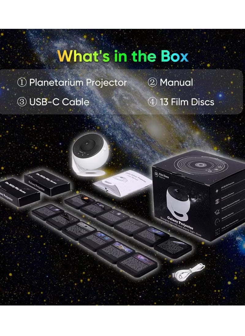 12 In 1 Galaxy Projector For Bedroom Star Projector Galaxy Light Adjustable Knob 12 Film Discs Planetarium Projector For Kids And Adults 360° Rotating Galaxy Projector Night Light Table Lamp Bedside Lamp