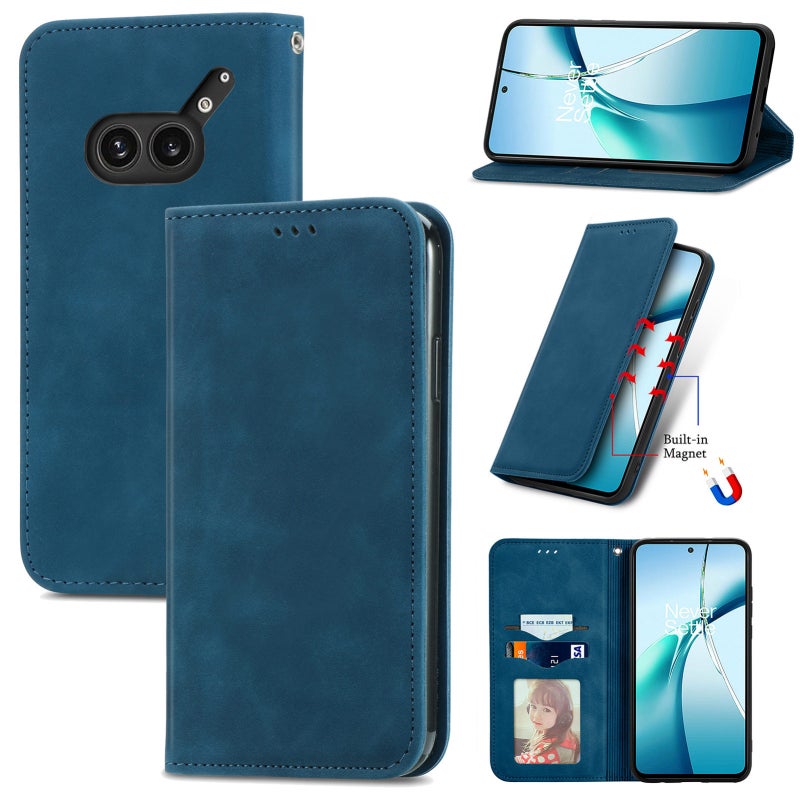 HuHa Case Cover For Nothing Phone 2a Plus Retro Skin Feel Magnetic Flip Leather Phone Case(Blue) - Image 1