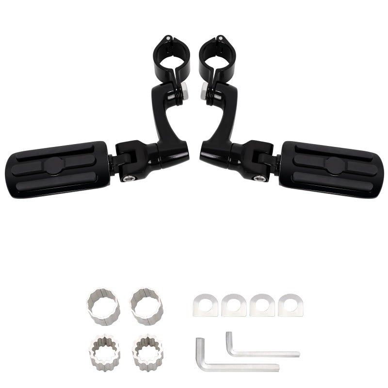 FOVPLUE 1 125 Highway FootpegsAdjustable Highway Peg for Harley Touring Softail Dyna Sportster Honda Kawasaki Suzuki Yamaha Indian Victory with 1 1142235mm Engine GuardsTubingGloss Black