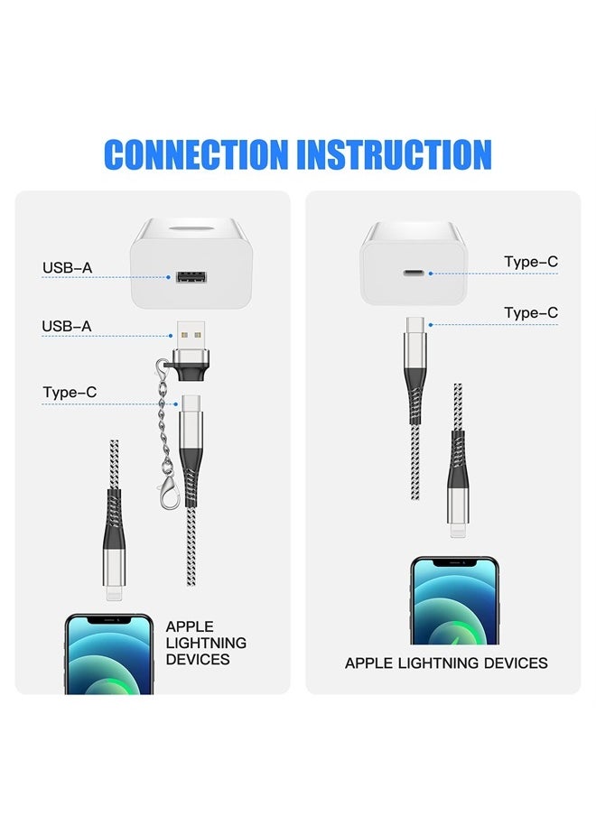 Apple MFI Certified 2Pack iPhone 14/13 Fast Charger USB Type C to Lightning Cable 6ft Long Charging Cord for iPhone 14/13/12 Pro Max/Mini/X/Xs/Xr and USB C Female to USB A Male Adapter with Keychain