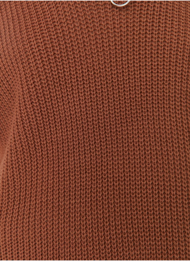 trendyol - Brown Zipper Collar Tie Side Detail Knitwear Sweater TCTAW22UV0009 - Image 1