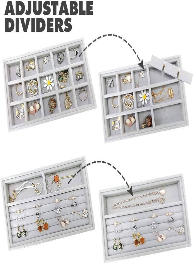 Pamidhar Velvet Jewelry Organizer Tray Set – 4PCS Stackable Drawer Storage Inserts for Rings, Earrings, Necklaces & Bracelets, Ideal for Vanity, Dresser & Closet Organization - Image 3
