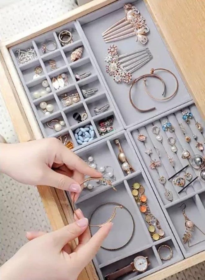 Pamidhar Velvet Jewelry Organizer Tray Set – 4PCS Stackable Drawer Storage Inserts for Rings, Earrings, Necklaces & Bracelets, Ideal for Vanity, Dresser & Closet Organization - Image 2