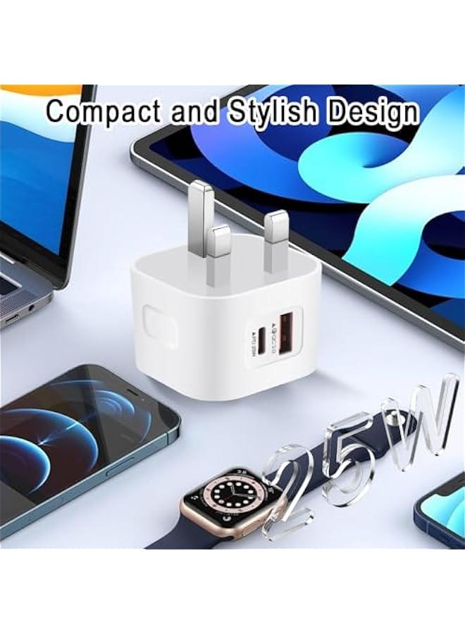 25W USB C Charger, 2 Ports QC 3.0 & PD, Fast Charger Plug Compatible for iPhone 15/15 Pro/Max/Plus /14/13/12/Galaxy S23/S22/S21/S21/Note/20/10/S10/S9/Google Pixel,for iPad Pro Air Mini  - Image 3