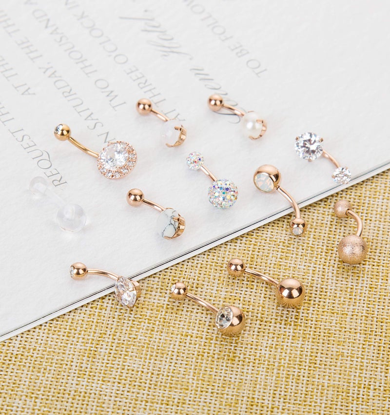 Masedy 12Pcs Belly Button Rings for Women Surgical Steel Curved Navel Barbell Rings Body Piercing Jewelry Rose Gold - Image 3