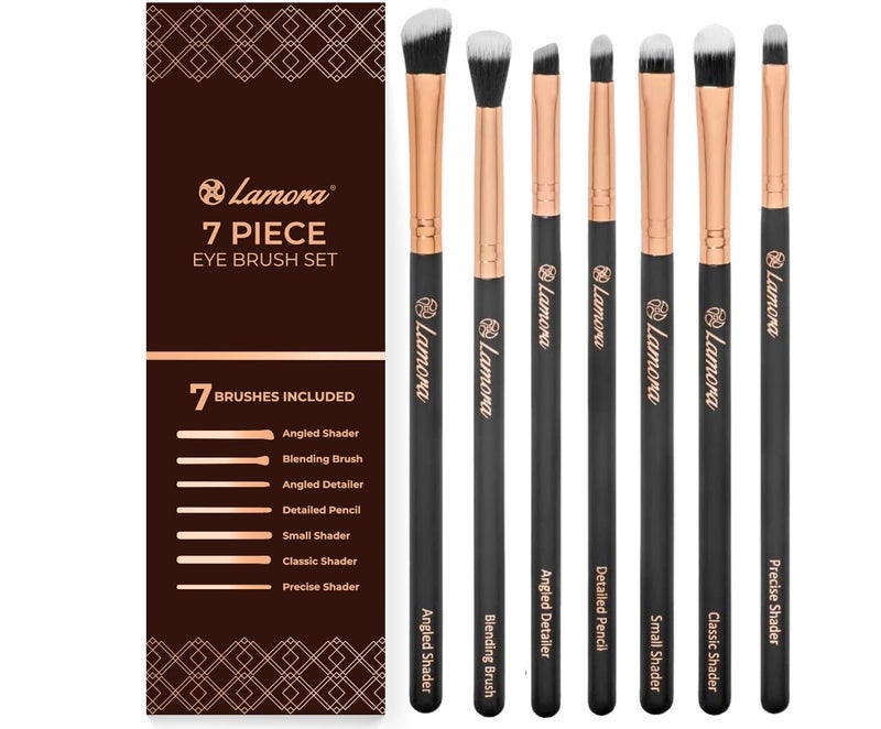 Lamora Eye Makeup Brushes Eyeshadow Brush Set - 7pcs Soft Synthetic Eyeshadow Blending Brush Kit - For Blending Eyeshadow, Eyeliner, Crease, Eyebrow - Long Lasting, Apply Better, Flawless Look Makeup - Image 1