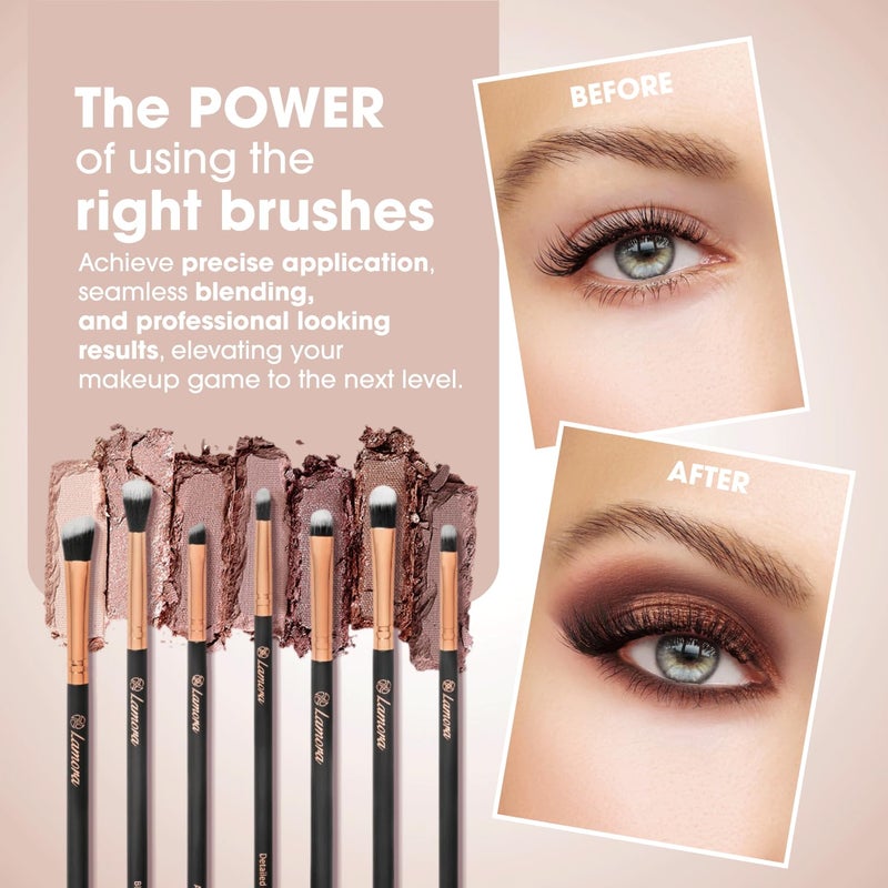 Lamora Eye Makeup Brushes Eyeshadow Brush Set - 7pcs Soft Synthetic Eyeshadow Blending Brush Kit - For Blending Eyeshadow, Eyeliner, Crease, Eyebrow - Long Lasting, Apply Better, Flawless Look Makeup - Image 2