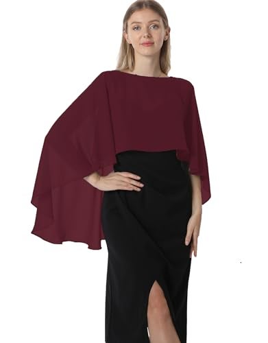 Hotshawl Capelets for women Chiffon Cape Shawls and Wraps for Evening Dress Wedding Capes Cover Up (Burgundy) - Image 1