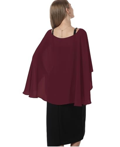 Hotshawl Capelets for women Chiffon Cape Shawls and Wraps for Evening Dress Wedding Capes Cover Up (Burgundy) - Image 4