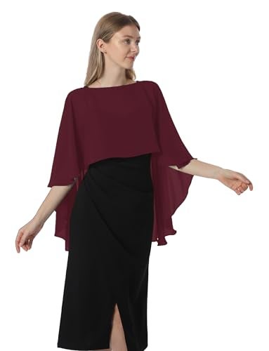 Hotshawl Capelets for women Chiffon Cape Shawls and Wraps for Evening Dress Wedding Capes Cover Up (Burgundy) - Image 2