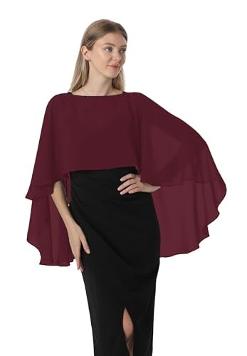 Hotshawl Capelets for women Chiffon Cape Shawls and Wraps for Evening Dress Wedding Capes Cover Up (Burgundy) - Image 3