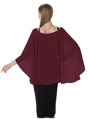 Hotshawl Capelets for women Chiffon Cape Shawls and Wraps for Evening Dress Wedding Capes Cover Up (Burgundy) - Image 5