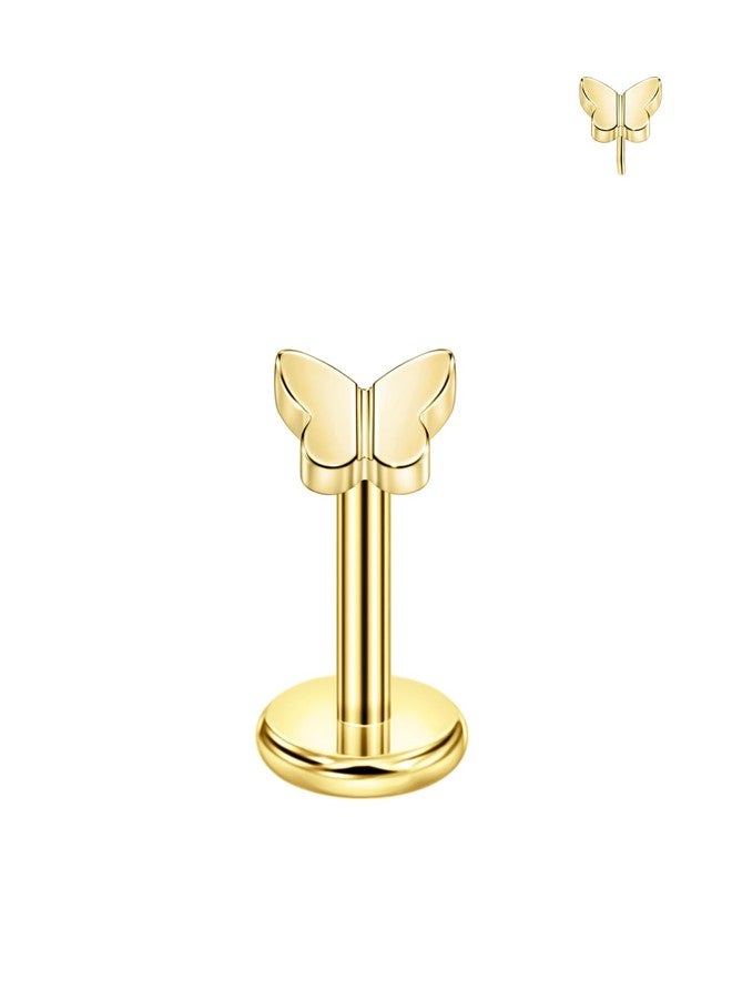 FANSING 18g 5mm Butterfly Threadless Labret Stud 18k Gold-plated Surgical Steel Push Pin Earrings for Cartilage Tragus Conch and Helix Piercing - Image 1