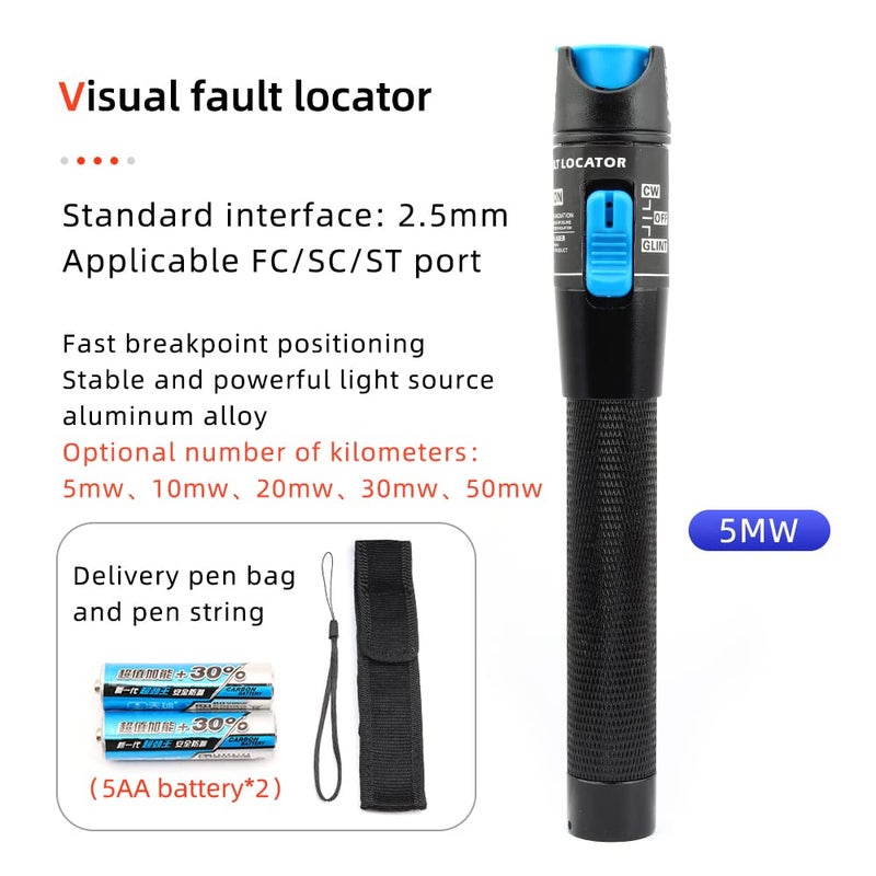 FC-6S مجموعة أدوات إنهاء تجميع الاتصال البارد للألياف الضوئية FC-6S FTTH مع محدد العطل البصري وقاطع الألياف وموصل SC FC ومقياس الطاقة البصرية ومكتشف الكابل وأداة إزالة العزل وورق خالي من الغبار - Image 3