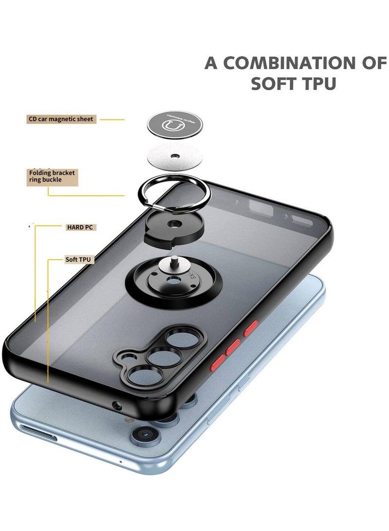 ELTRAZONE Shockproof Galaxy A14 5G Case with Rotational Metal Ring Kickstand – Anti-Fingerprint Hard Back, Magnetic Car Mount Compatibility (Green/Grey) - Image 3