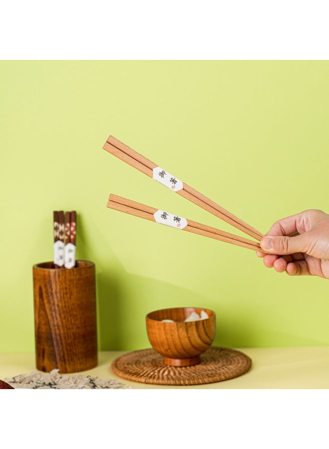 Creative Single And Double Chopsticks Retro Long Handle Chicken Wing Wooden Chopsticks Household Portable Wooden Chopsticks Gift Chopsticks Wholesale-Color:Khaki Threaded Lotus Wood 23.5cm 12g - Image 2