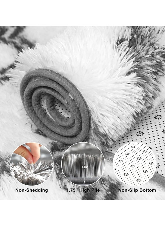 Optico Area Rugs for Living Room, High Pile Fluffy Carpet for Bedroom, Geometric Plush Fluffy Rugs, Extra Soft Carpet Moroccan Rugs for Bedroom Living Room Dorm Kids, High Pile Shaggy Floor Rug Decor Kids Room, Nursery, Home Decor - Image 2