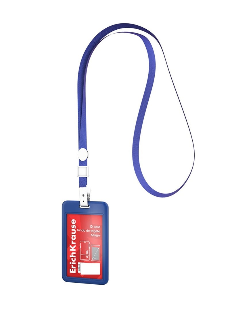 ErichKrause 5-Piece Hard Plastic Vertical ID Card Holder With Lanyard Blue - Image 2