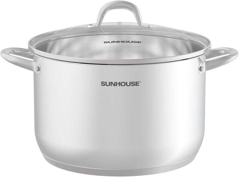 SUNHOUSE Stainless Steel Stock Pot - 13 Quart Heavy-Duty Induction Cooking Pot with Visible Lid for Pasta, Soup, Spaghetti - Nonstick Thick-Bottom Deep Stockpot for Canning, Boiling, and Simmering - Image 1