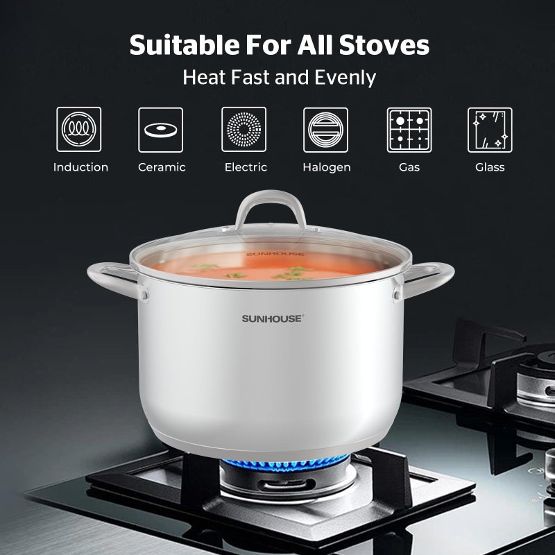 SUNHOUSE Stainless Steel Stock Pot - 13 Quart Heavy-Duty Induction Cooking Pot with Visible Lid for Pasta, Soup, Spaghetti - Nonstick Thick-Bottom Deep Stockpot for Canning, Boiling, and Simmering - Image 5