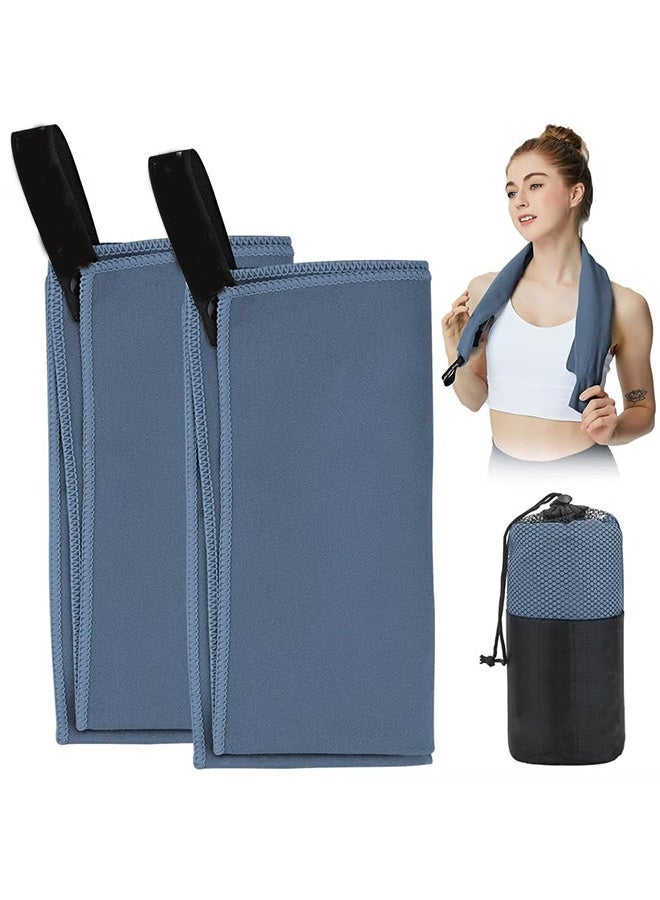 2 Pack Fast Gym Towel 40 x 80CM Soft Microfiber Lightweight Sport Sweat Towel Travel Camping Towel Super Absorbent Ultra Compact for Gym Sport Yoga Backpacking Beach Swimming Navy Blue