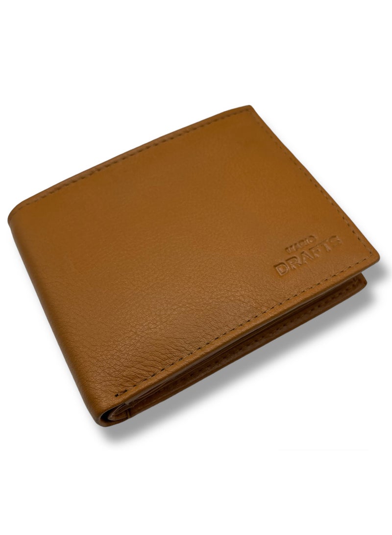 Mario Drafts Leather Bifold Wallet for Men, Tan - Image 1