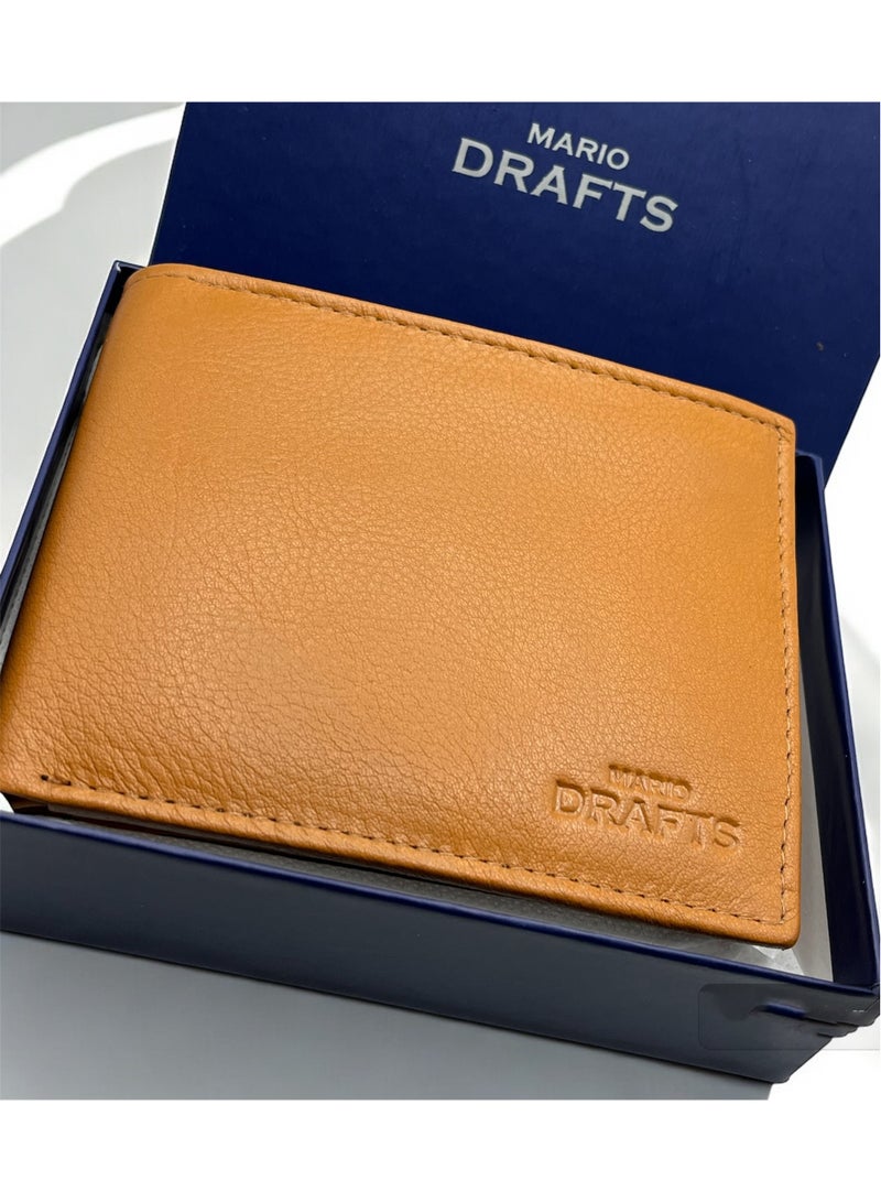 Mario Drafts Leather Bifold Wallet for Men, Tan - Image 2