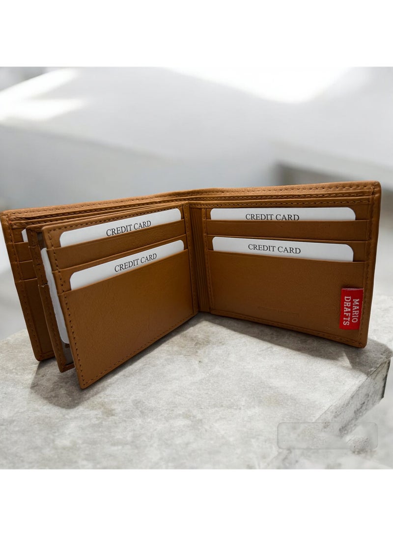 Mario Drafts Leather Bifold Wallet for Men, Tan - Image 3